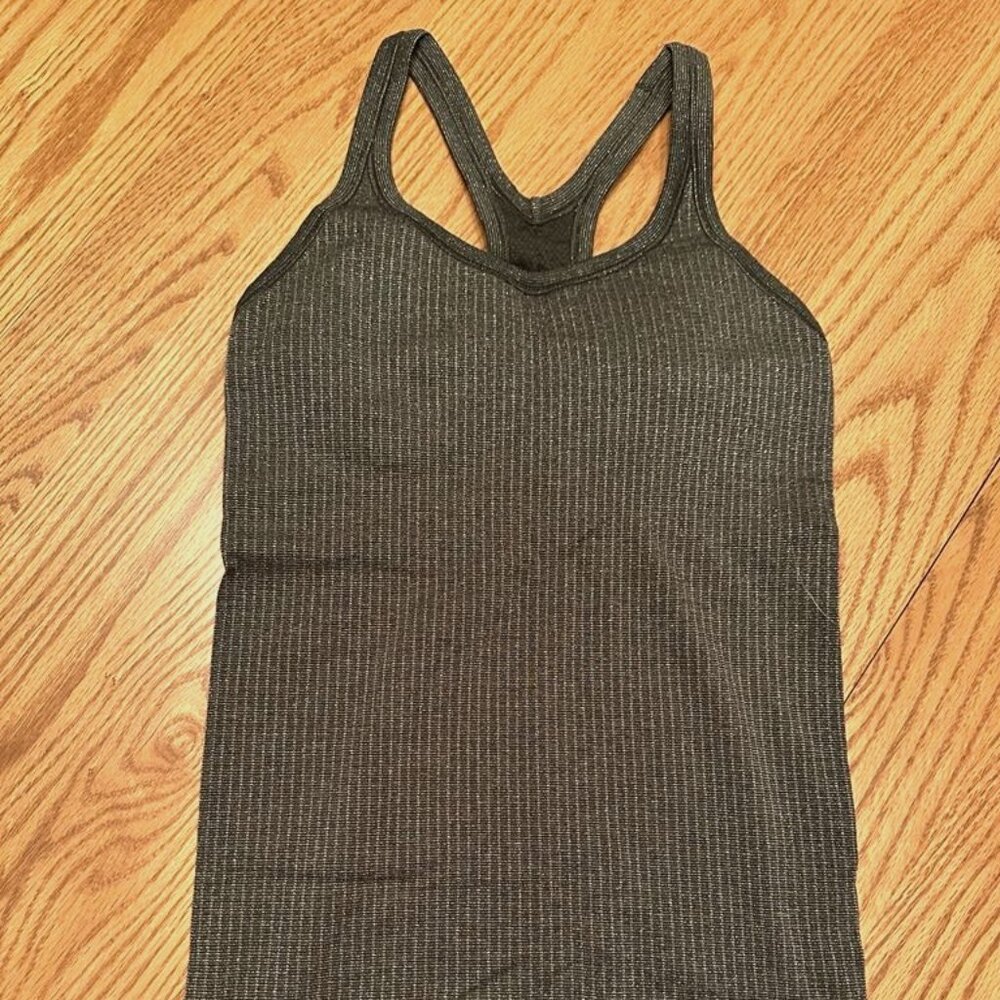 Lululemon Ebb to Street Tank *Shine, Size 4 - Mocha Brown and Gold Accents